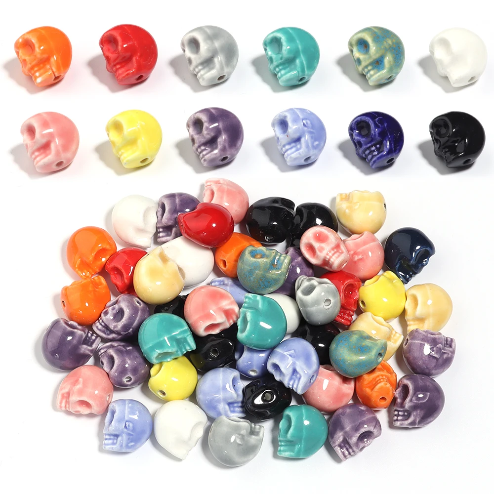 

5pcs Colorful Skull Beads Ceramic Beads Halloween Decoration Loose Beads for DIY Bracelet Necklace Making Jewelry Accessories