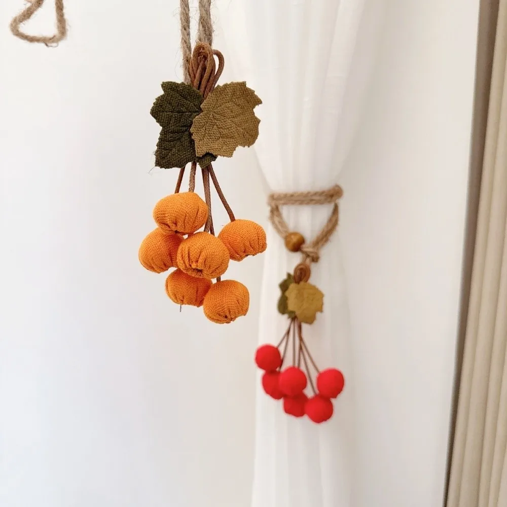 Artificial Maple Leaf Curtain Tiebacks Hawthorn Berry Strands Polyester Hanging Ball Tieback Pastoral Style Decorative