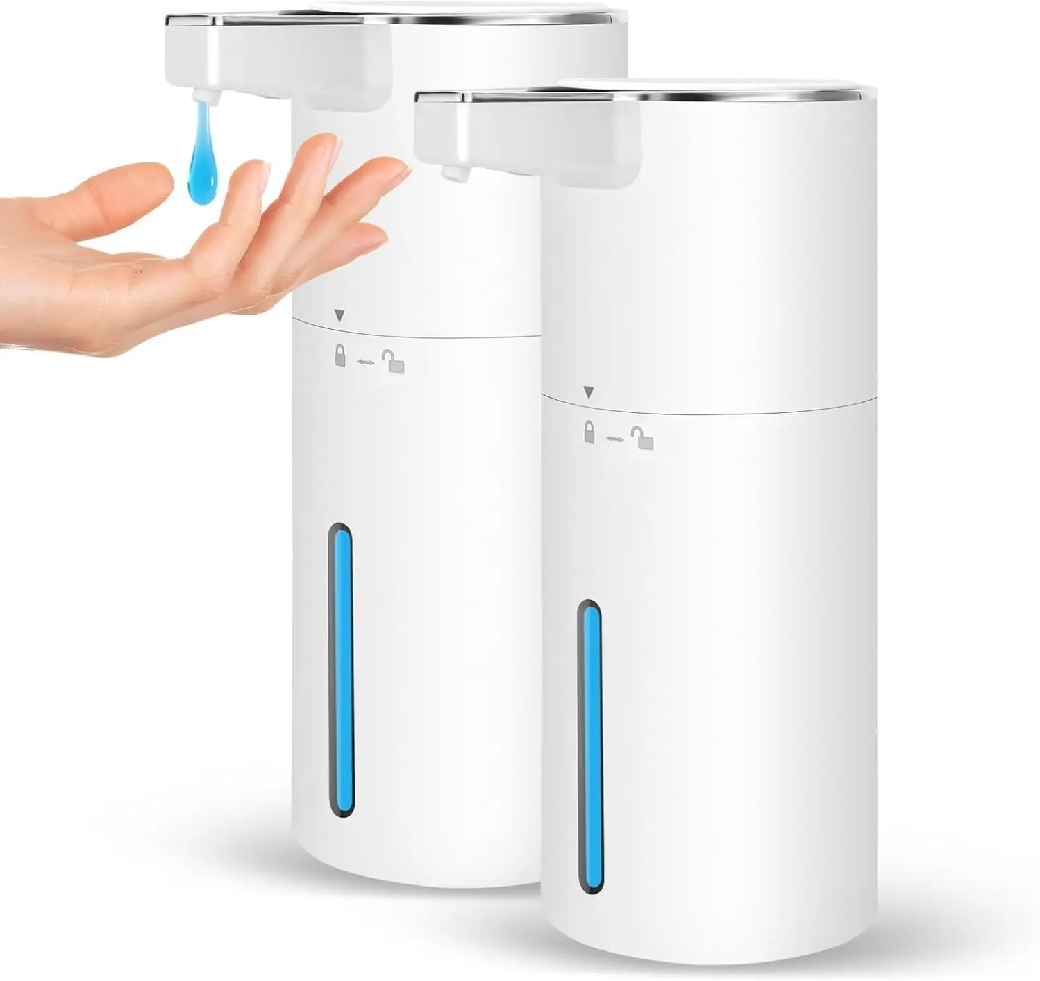 

2 Pack Touchless Soap Dispenser: 400ml, 4-Level Adjustable, Wall Mount or Desktop, Rechargeable for Kitchen Bathroom