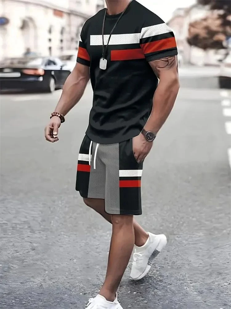 

2025 men's new hot selling top outdoor soft comfortable, breathable sports round neck T-shirt shorts set