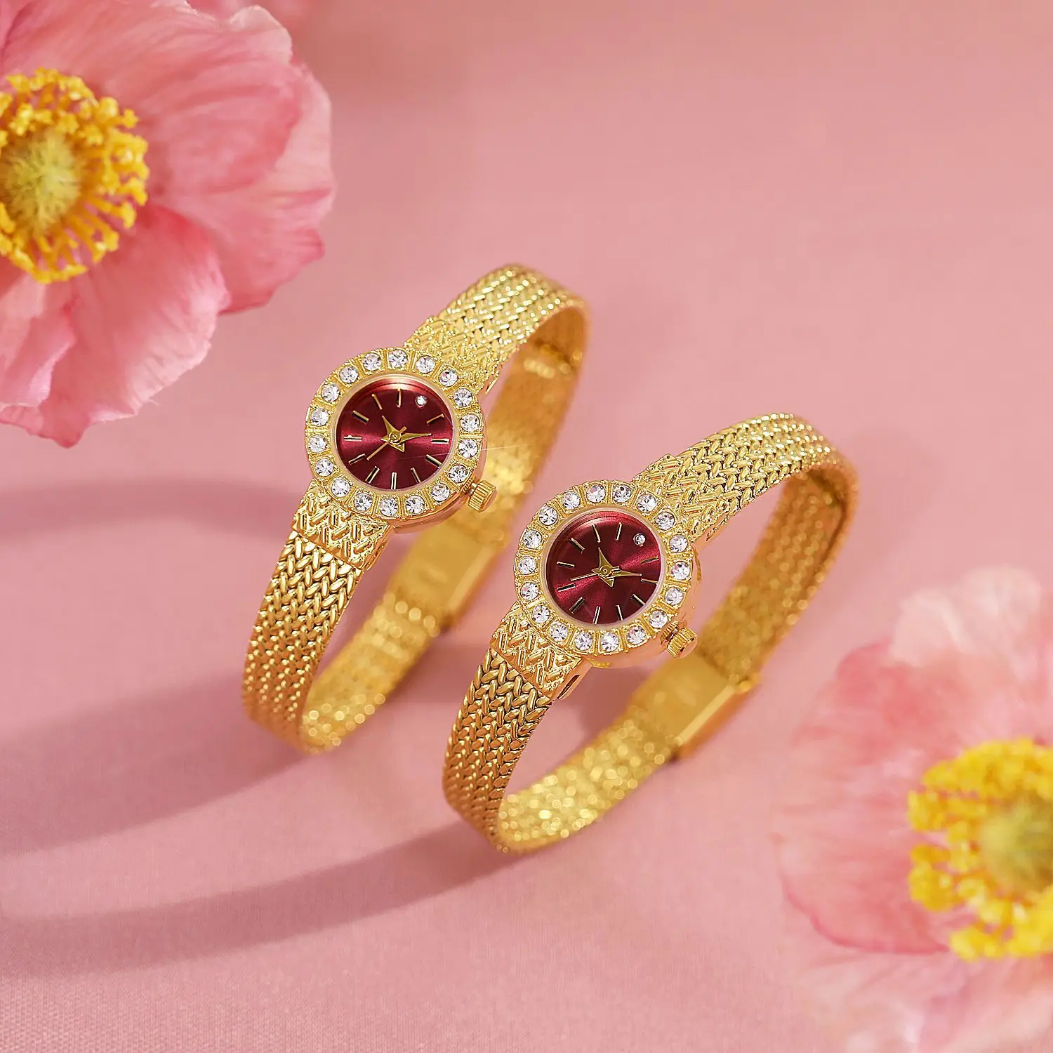 High Quality Watch for Woman Vintage Diamond Wristwatch Gold Mesh Bracelet Waterproof Clock Brand Original Watch Ladies