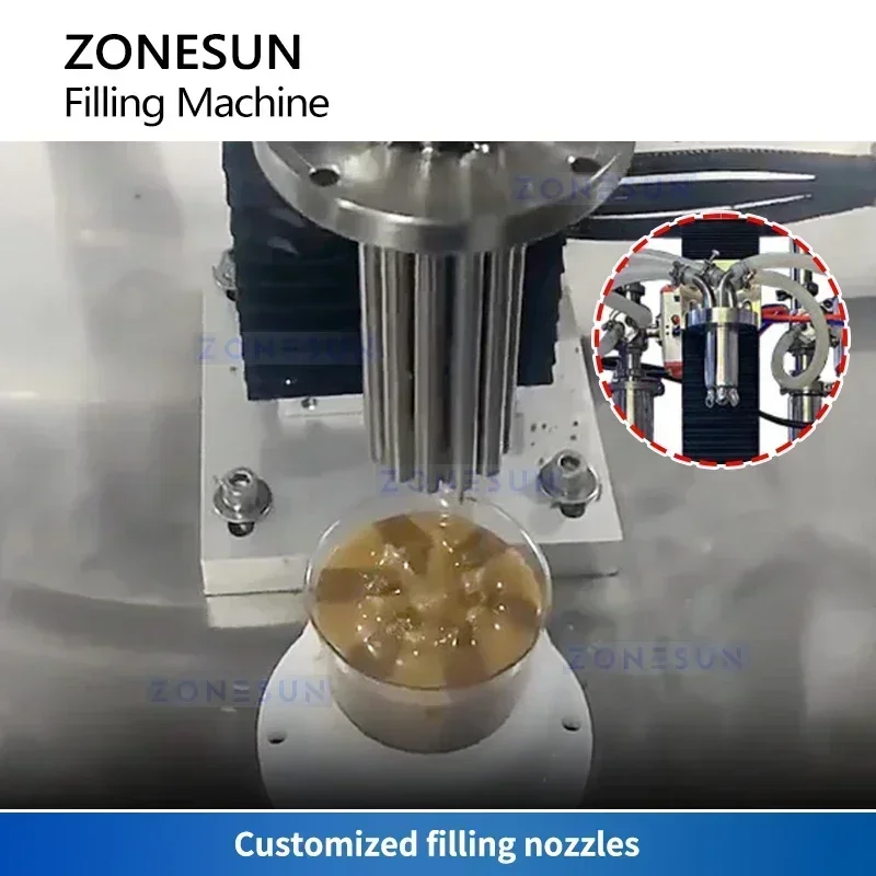 ZONESUN 厚いペーストデュアルカラースワール充填機ストライプフィラーピーナッツバターゼリー調剤包装機器 ZS-FM250