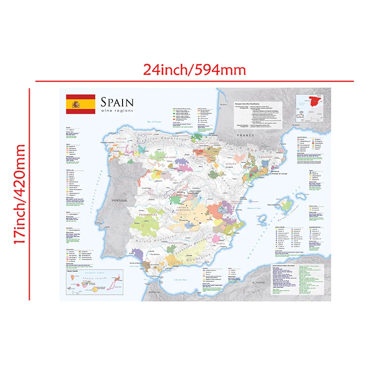 Póster de mapa de España en español, lienzo no tejido, pintura, arte de pared, imagen decorativa, escuela, suministros de oficina, decoración del hogar, 59x42cm