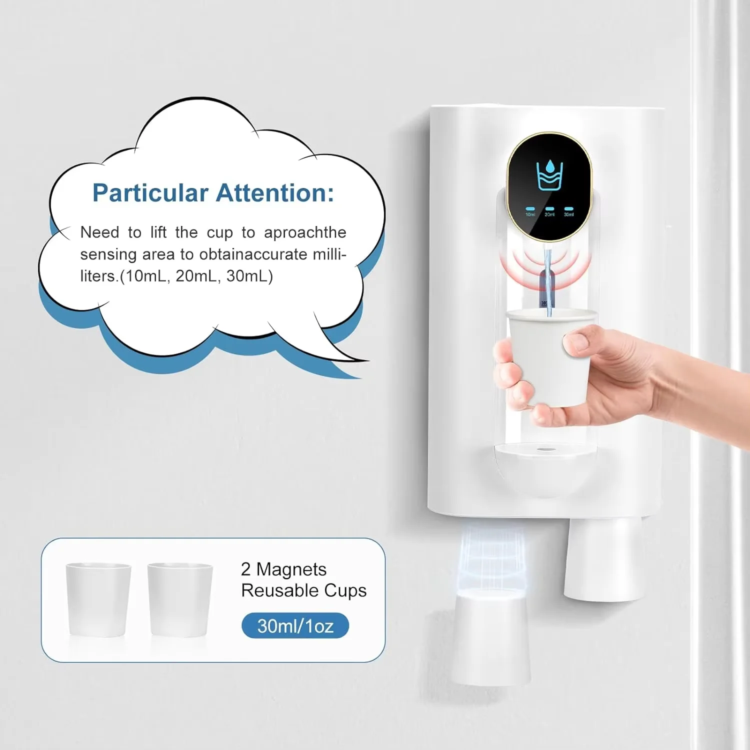 Wall-Mounted Automatic Mouthwash Dispenser with Magnetic Cups, 3 Levels for Kids & Adults, Smart Bathroom Accessory