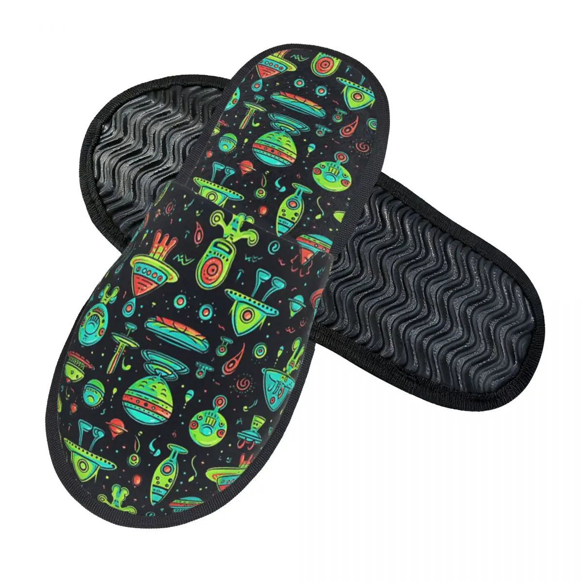 Custom Out Of This World Abstract Aliens And Ufos Slippers Memory Foam Warm Soft Women House Slipper Indoor Fluffy Shoes