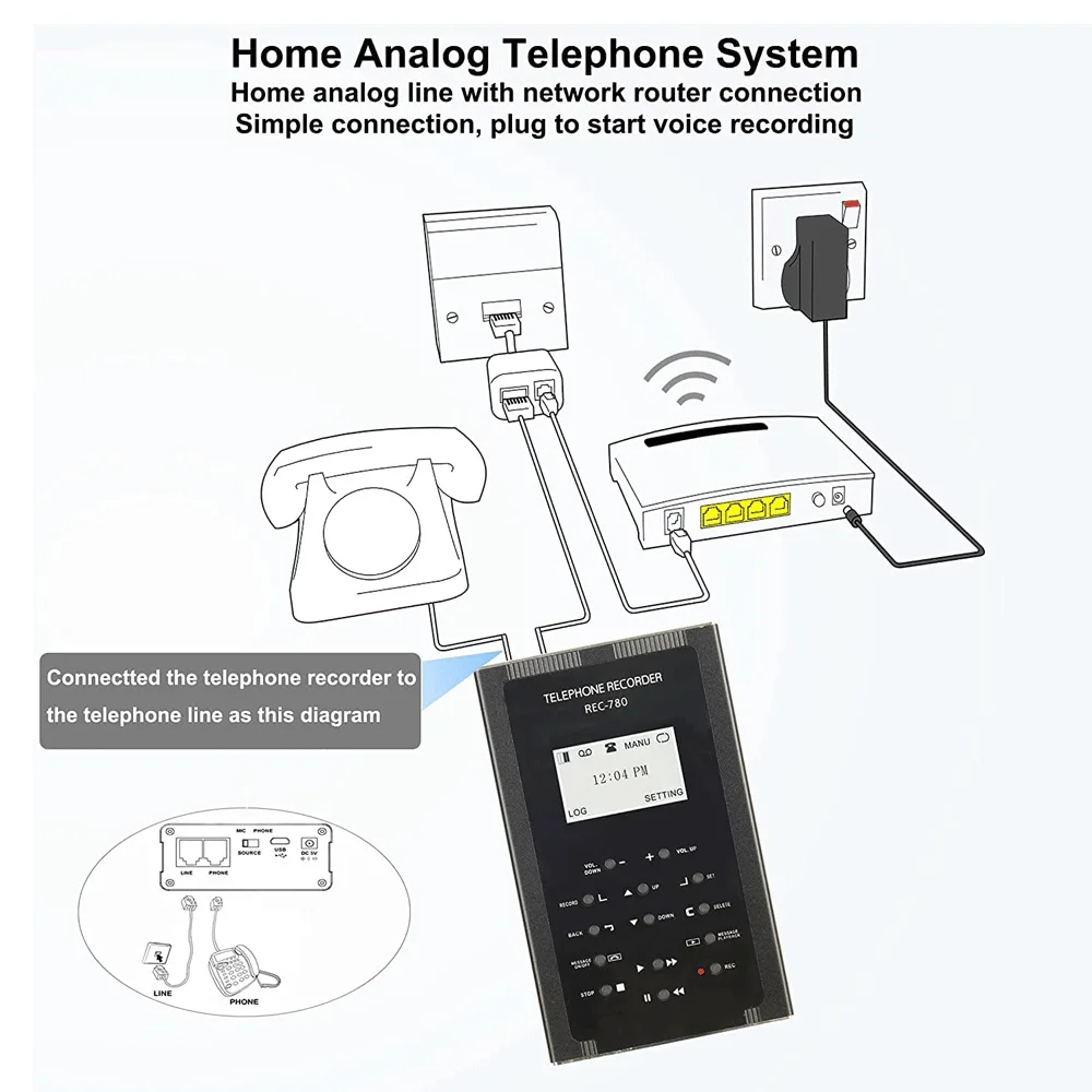 Digital Fixed Telephone sound recorder Box LCD Display Support SD TF Automatic Portable Smart Call Telephone Landline Recording