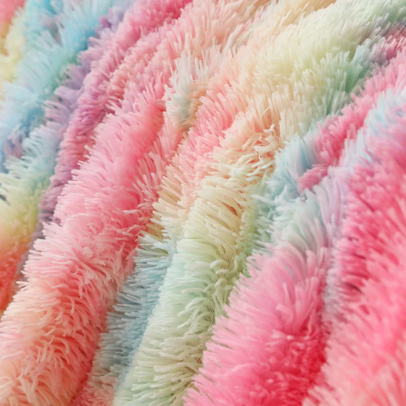 Nordic Style Small Rainbow Blanket for Office Nap And Photography Props Dyed Couch Blanket Velvet Material Polyester Fiber