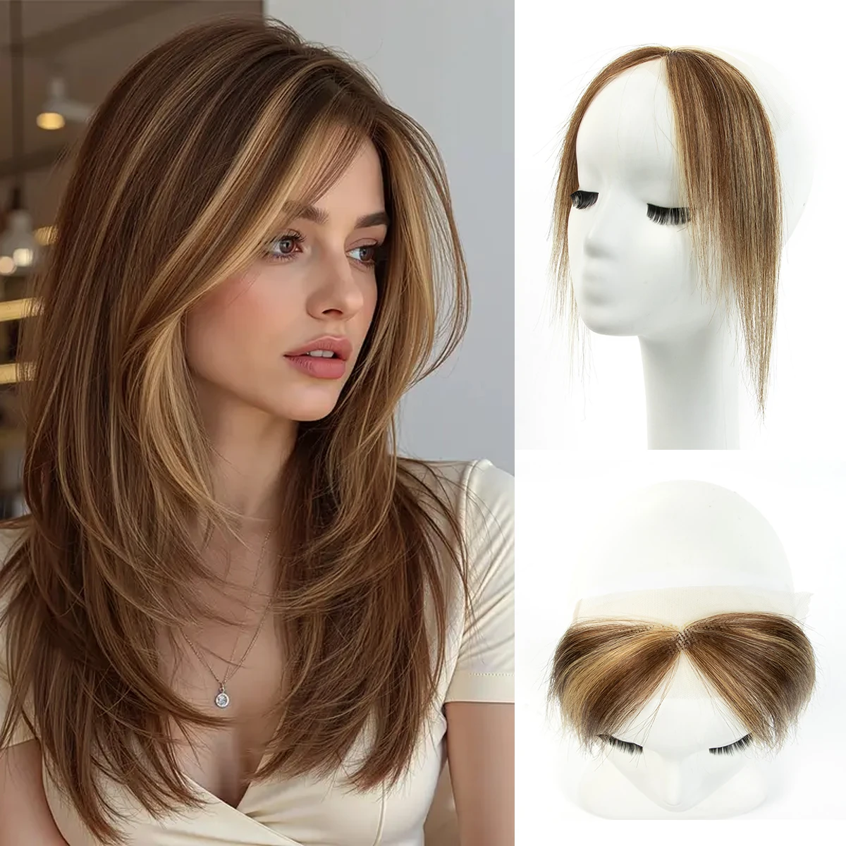 Air Bangs Human Hair Lace Base Human Hair Sided Bangs Real Hairpiece Invisible Breathable Smooth Bangs for Women Daily Use