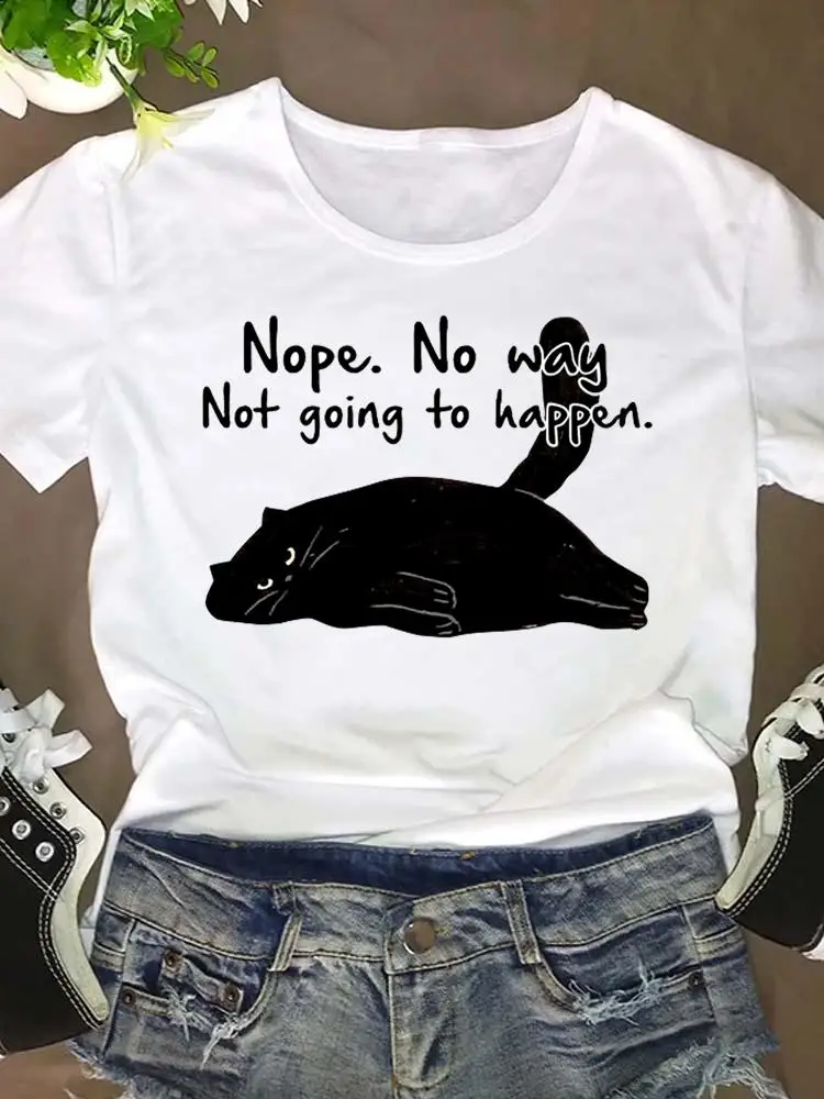 

Women Short Sleeve Fashion Clothing Clothes Graphic T Shirt Cat Funny Face Lovely Love Cartoon Summer Tee T-shirt Female Top