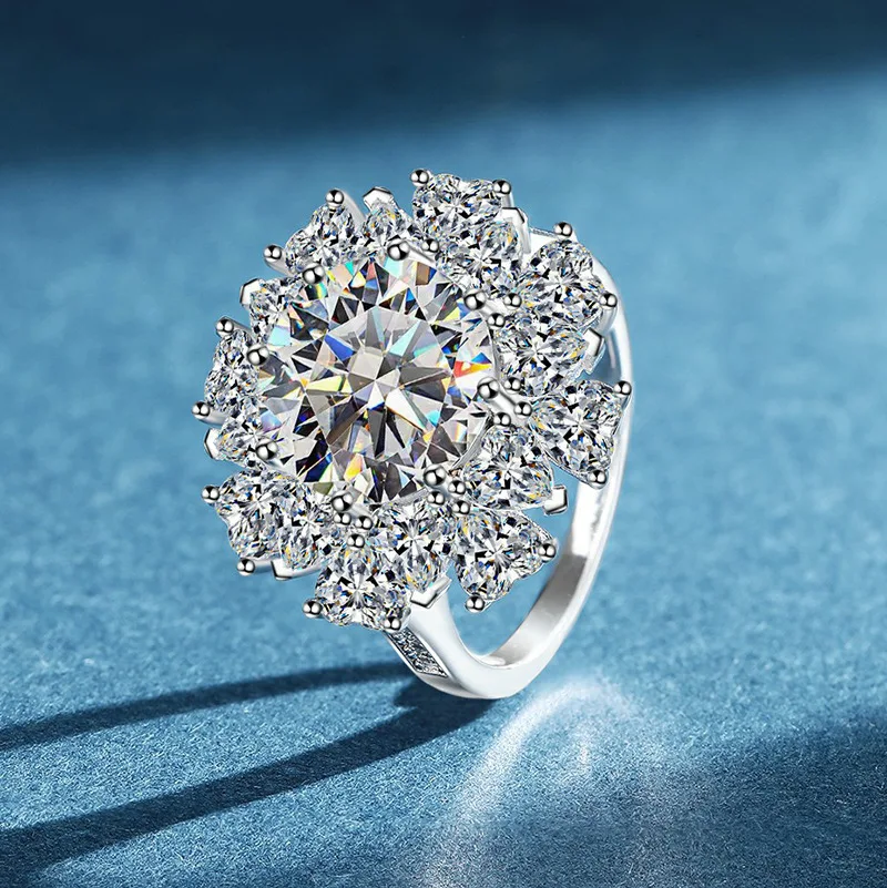JH 5CT 925 فضة مويسانيتي خاتم للنساء الأزهار خاتم الزواج D VVS1 غرامة مجوهرات فاخرة مختبر الأحجار الكريمة