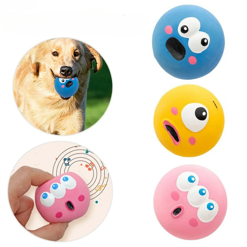 Puppy Toy Ball Cute Cartoon Big Eyeball Squeaking Sound Rubber Balls Dog Making Sounds Chews Playth Interactive Pet Toys Sphere