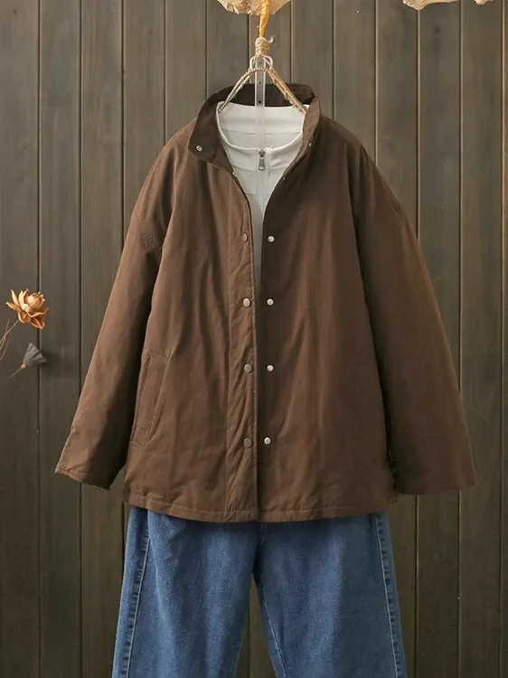 

Autumn Winter Thickened Cotton Jacket Casual Long Coat Warm Stand Collar Loose Fit Women's Fashionable Top Outerwear