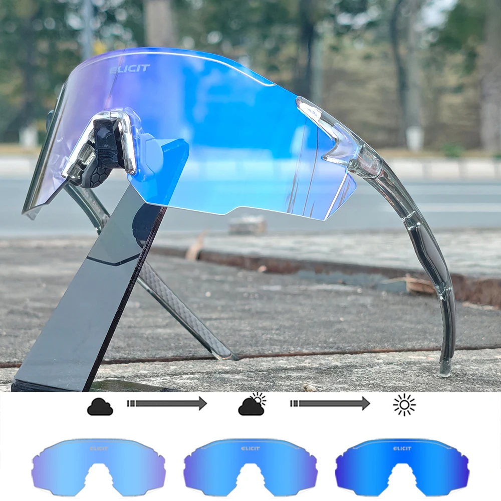ELICIT Photochromic Cycling Sunglasses UV400 Protection Windproof Lightweight Sport Eyewear for MTB Road Cycling Running Hiking