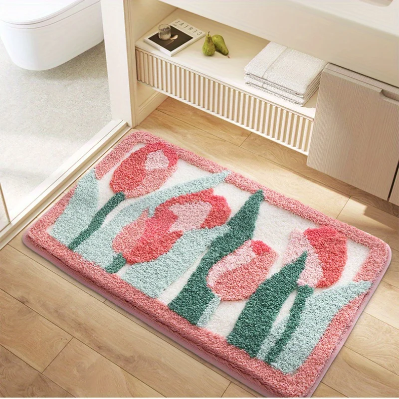 Badezimmerteppich mit Blumenmuster, saugfähig, schnell trocknend, verdickt, Badematte für Heimdekoration, frischer Stil, waschbar, hygienische Badezimmer-Bodenmatte – Detail 6