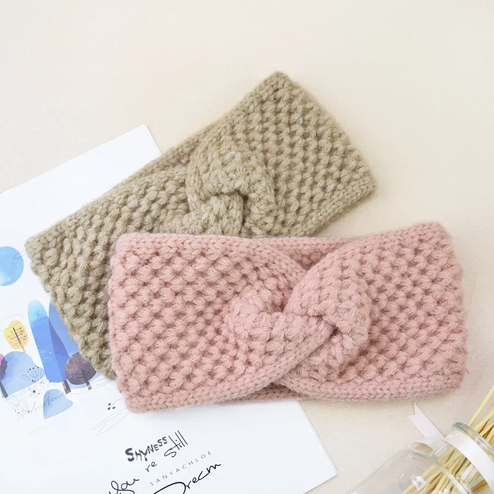 Autumn Winter Crochet Knitted Cross Knotted Headband Women Soft Warm Ear Warmers Elegant Elastic Headwrap Turban Makeup Headband