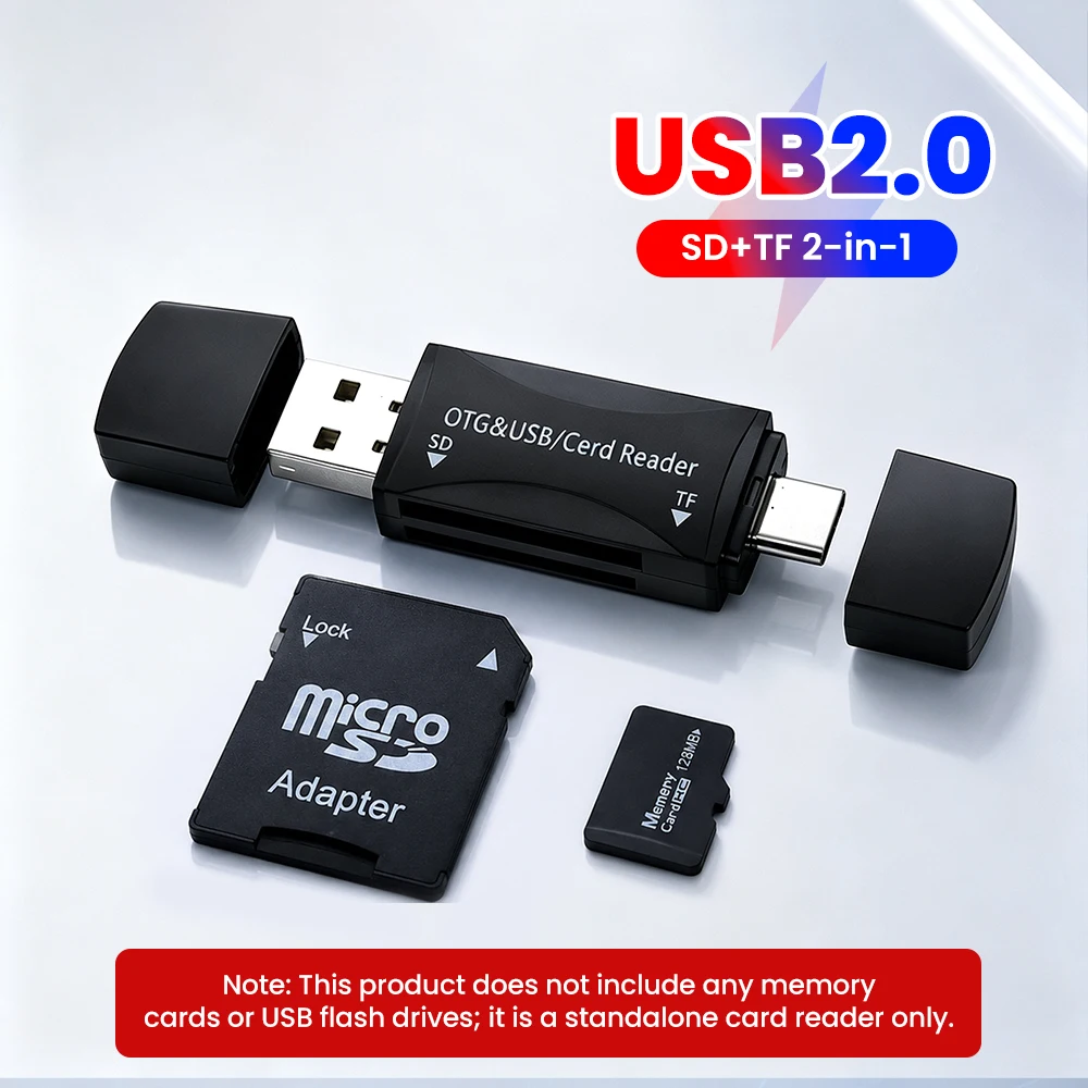 2 in 1 Card Reader USB2.0 & Type C Universal Card Adapter Multifunctional Adapter for SD /TF Mobile Phone Computer Card Reader