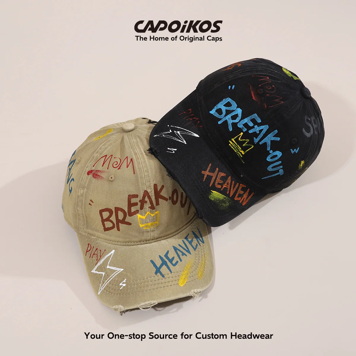 Korean Personalized Brand Hand-painted Baseball Cap Men Women European American Washed Cotton Casual Versatile Sun Baseball Cap