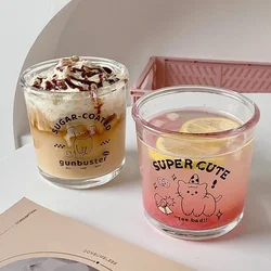 Cute Glass Cup Cold Extract Coffee Dessert Korean INS Style Simple Cartoon Letter Printing Daily Work Life Drinking Cup