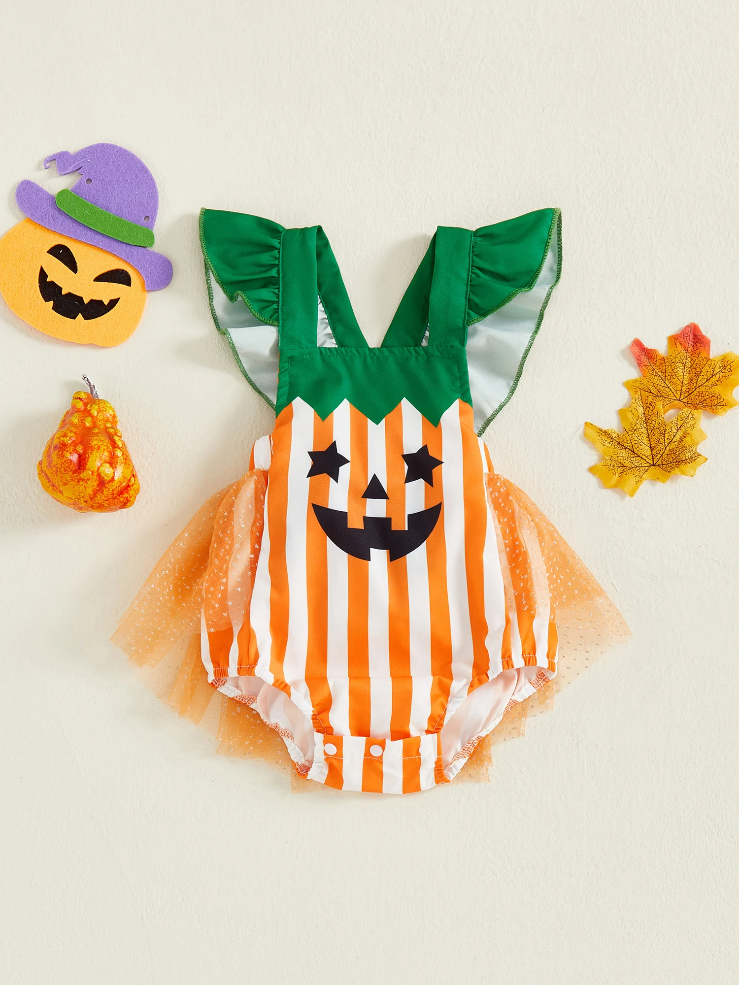 Kombinezon dla malucha z nadrukiem ducha, długi rękaw, kostium na Halloween, strój na straszny jesień z siateczkowymi detalami