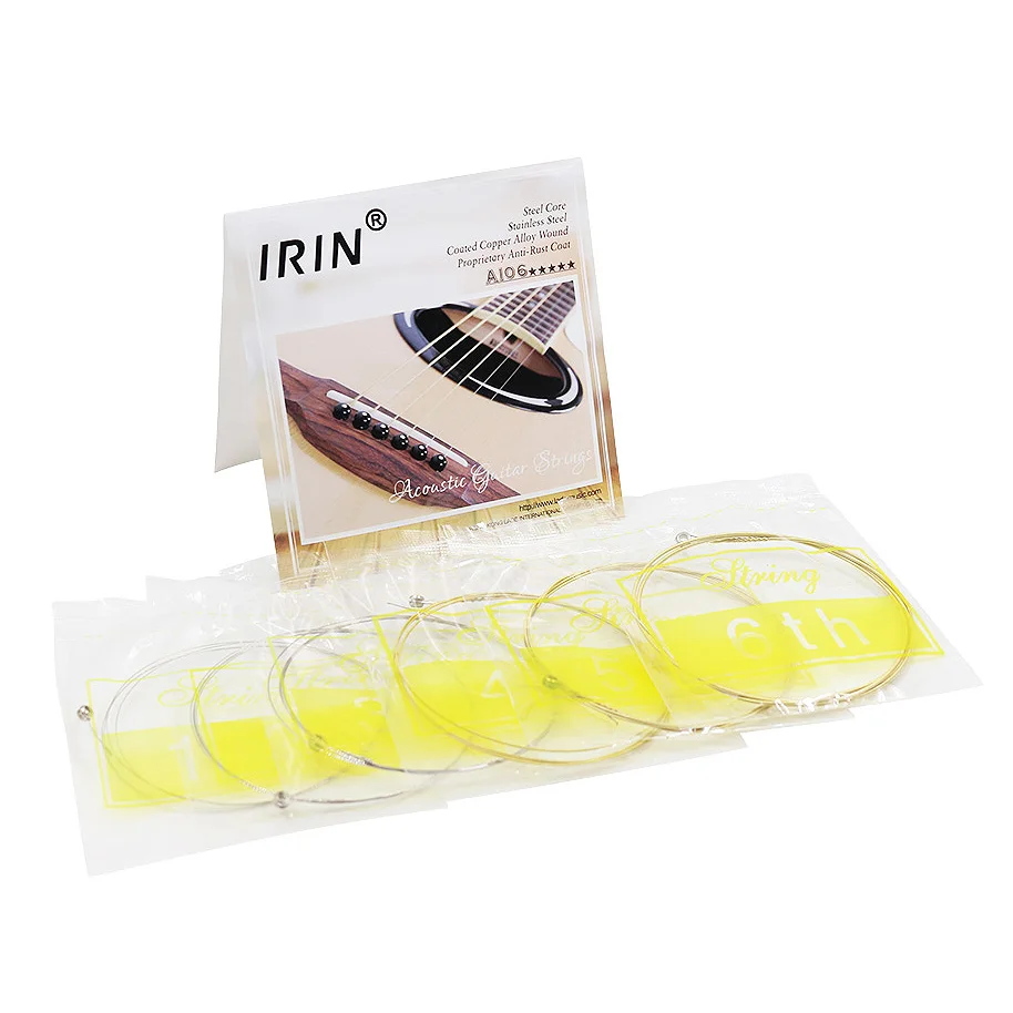 IRIN-A106 Cordas de guitarra acústica folk, aço inoxidável, corda mercerizada para o amor da música (.009-.045 "), 6pcs