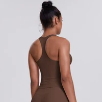 Yoga Vest Seamless Running Top Tank Top Short Sleeve I-shape Backless Gym Workout Top Solid Color Nylon Fitness Top - Image 6