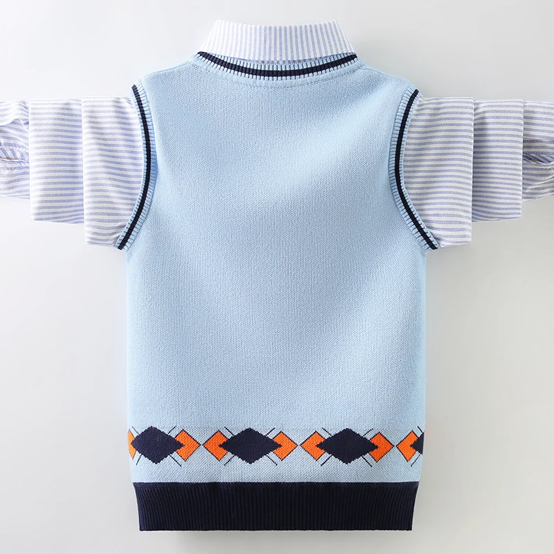 Boys School Uniform Turn Collar Vest Sweater Kids Knitted Warm Casual Pullovers For Children 4-15 Years Autumn Winter Clothes