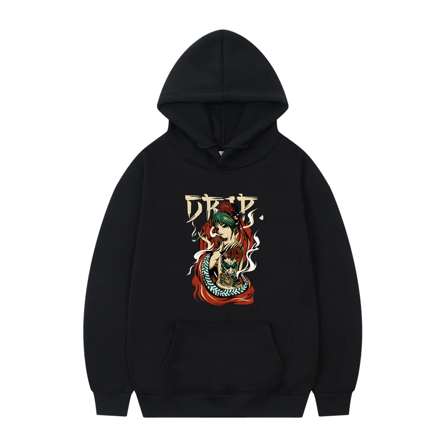 

Japanese Female Warriorl Anime Harajuku Print Hoodedsweater Men Tops Loose Autumn Spring Sweatshirt Oversized Hoodies