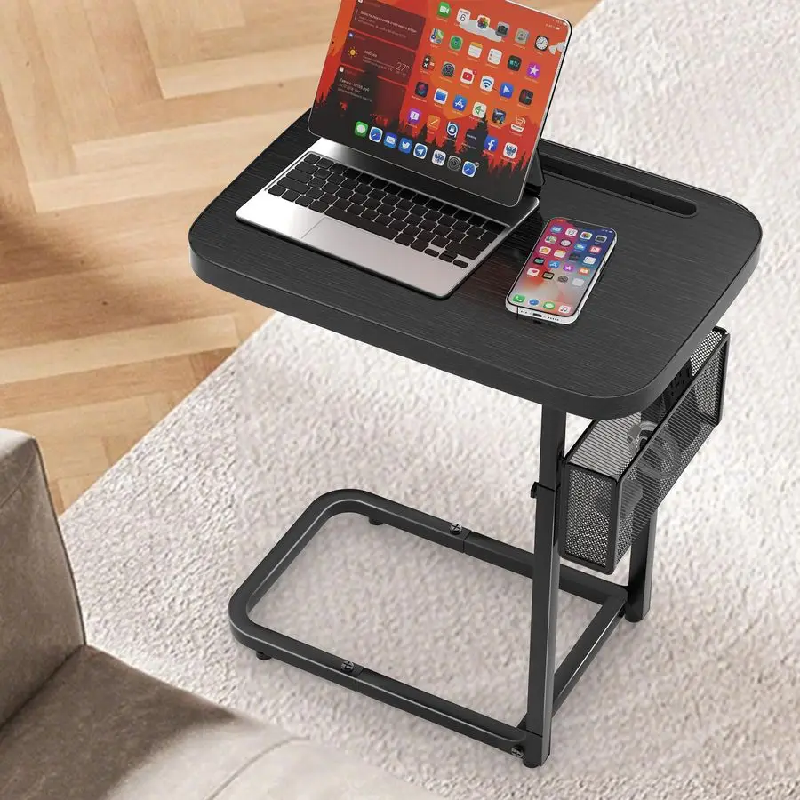 

TV Tray Table with Large Tabletop, Adjustable Sofa Table with Storage Baskets, Strong Metal Frame, Tv Dinner Tray Table for TV W