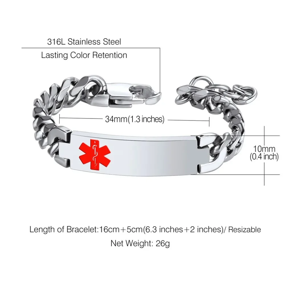 Fashion Medical Alert Bracelets for Men Women Emergency Sport Bracelet Waterproof Jewelry Accessaries  Hot Sale Birthday Gifts