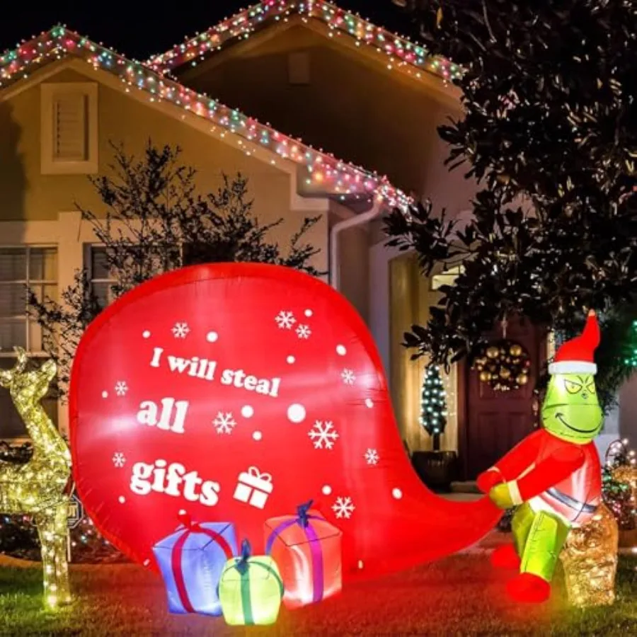 Decoraciones inflables de monstruo grande verde de Navidad iluminan decoración inflable al aire libre Buildin 8 LED para jardín patio Navidad