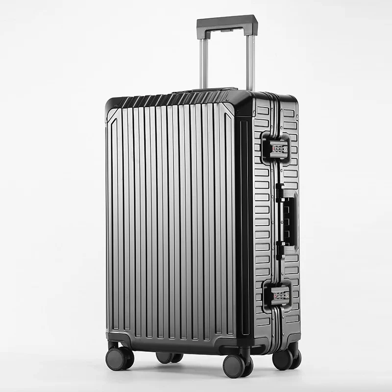 100% Aluminium-Magnesium-Legierung Rollkoffer Aluminium-Reisekoffer Metall-Trolleykoffer Universalrad Passwort-Bordgepäck