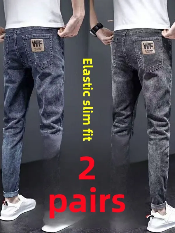 

Мужские джинсы прямого кроя Slim Fit, весна 2026, с высокой эластичностью, тонкие, повседневные, летние, длинные брюки из хлопка стрейч