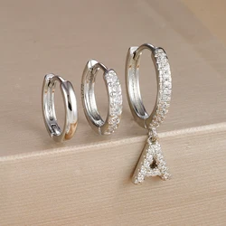 3PCS A-Z Letters Hoop Earrings Set For Women Fashion Stainless Steel Alphabet Huggie Cartilage Earring Piercing Jewelry Aretes