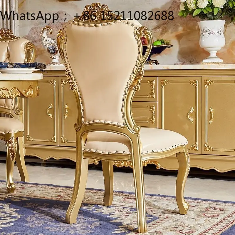 SCY top-grain cowhide dining chairs, all solid wood double-sided floral genuine leather chairs, high-end villa dining chairs