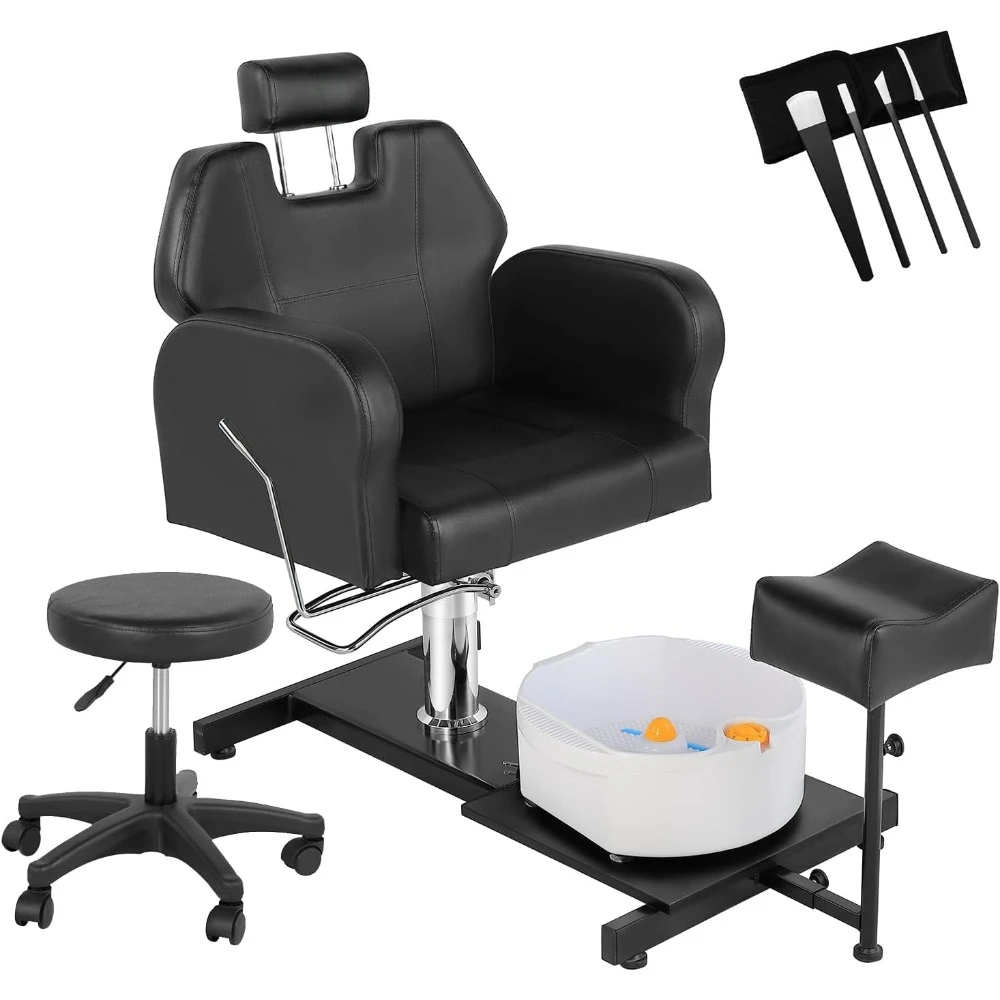 Pedicure Chair with Stool Massage Foot Bath Hydraulic Pedi Chair for Foot Bath,360° Rotation, Height Adjustable Pedicure Chairs