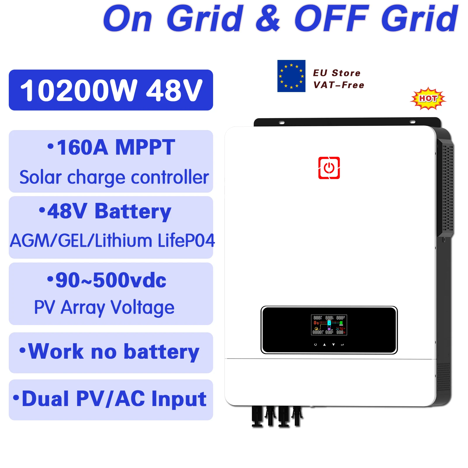 10,2 kW Hybrid Solar Wechsel richter 48V 230VAC mit Dual MPT 160a Laderegler: reine Sinus welle, PV
