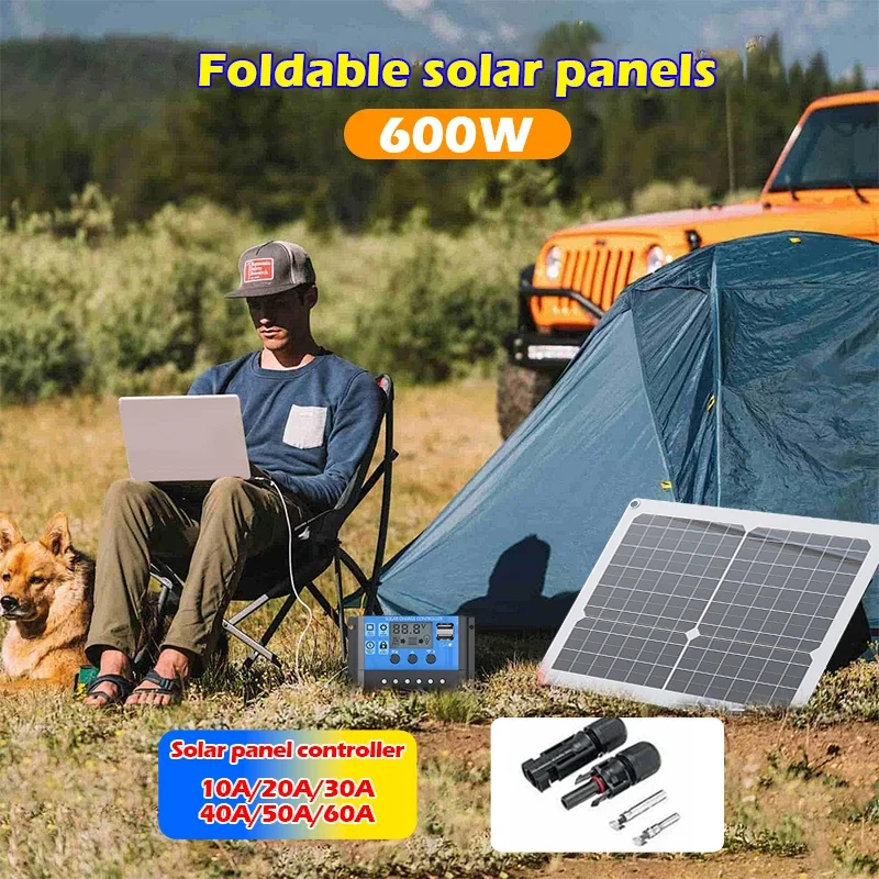 300W-600W Flexible Solar Panel 12V Battery Charger Dual USB With 60A Controller Solar Cells Power Bank for Phone Car Yacht RV