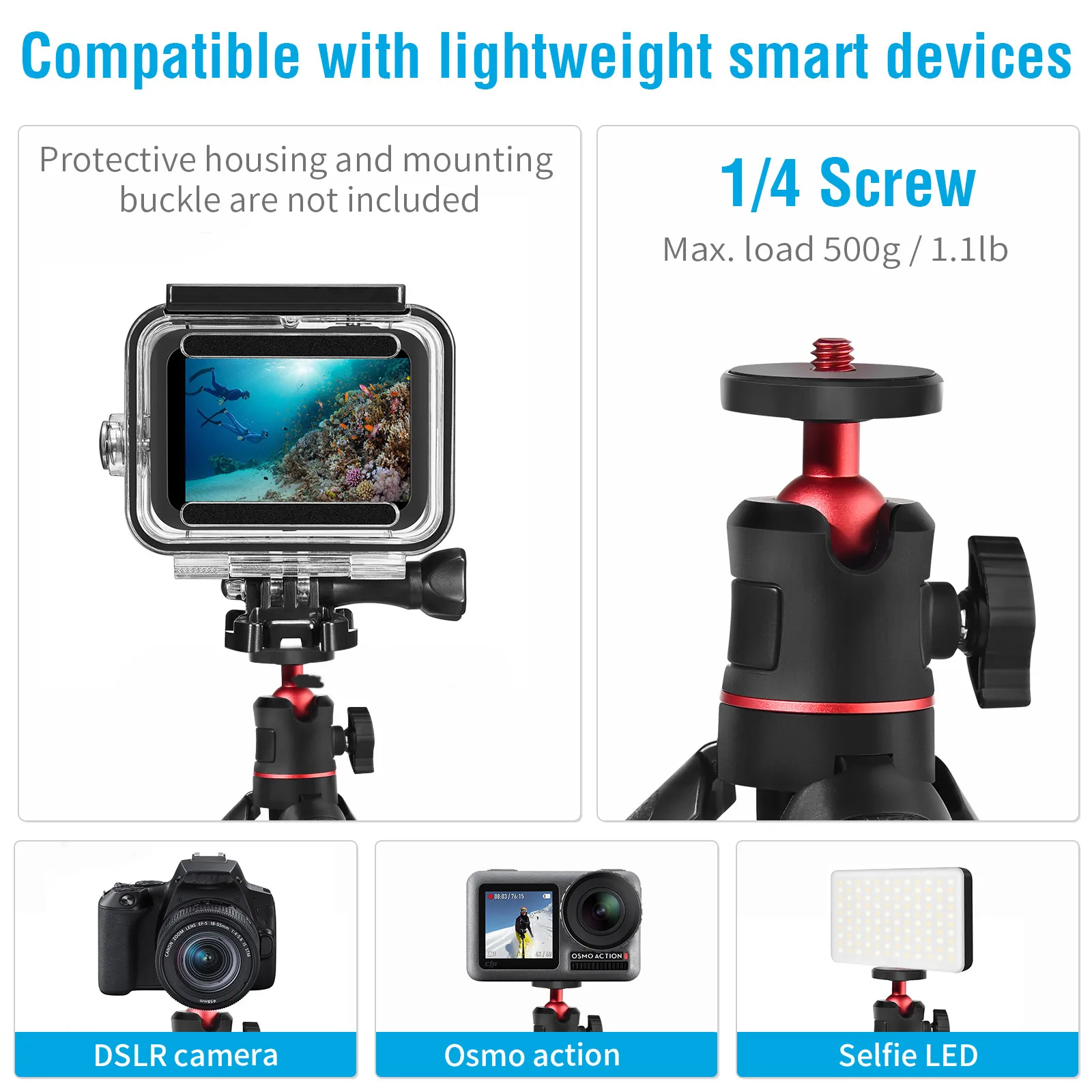 For Go pro 11 Mini Selfie Stick Tripod Tabletop Stand for Gopro Hero 10 9 8 7 6 with Ball Head Extendable Handle Monopods