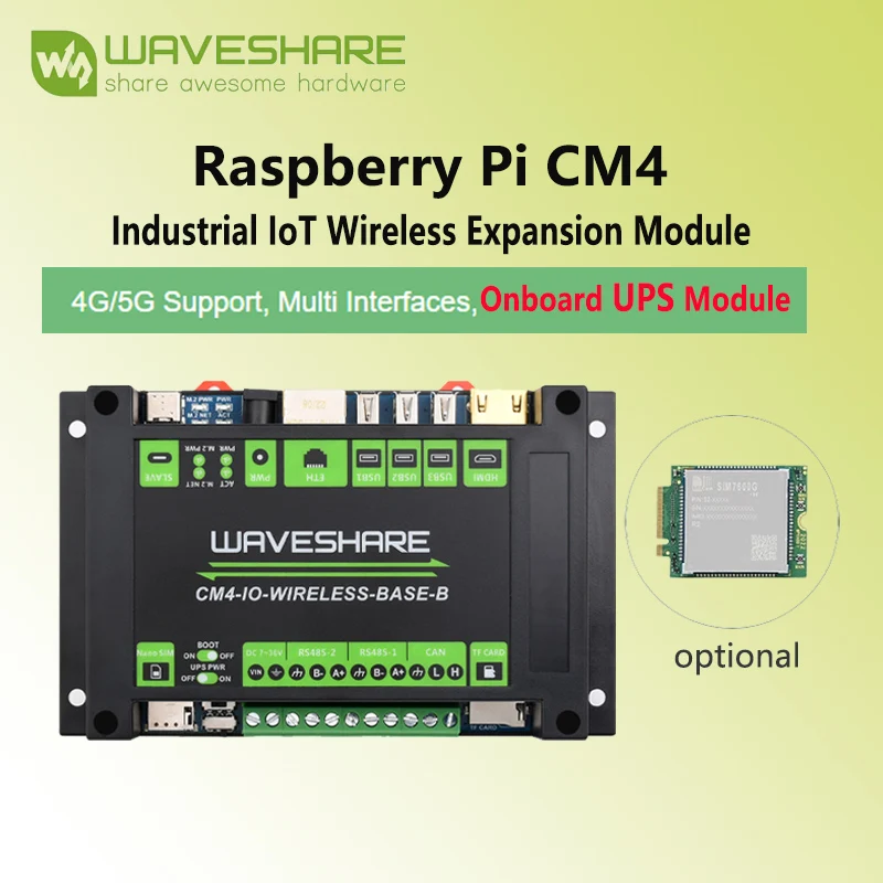 

Raspberry Pi CM4 Industrial IoT 5G/4G Wireless Expansion Module Waveshare With UPS Module New CM4-IO-WIRELESS-BASE B