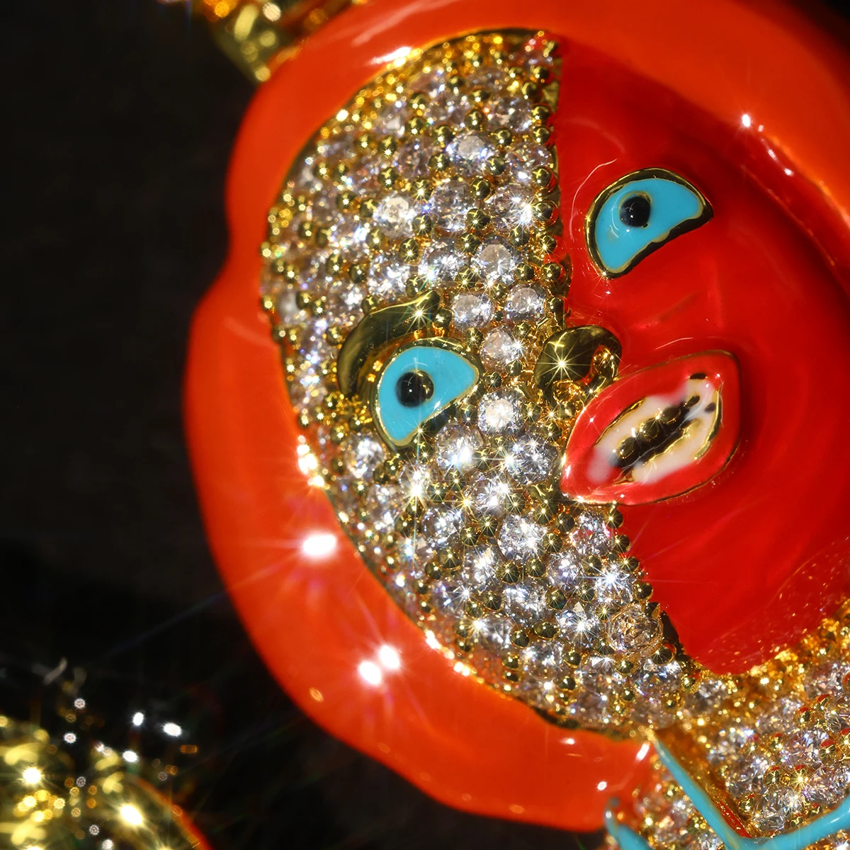 Iced Out Cartoon Character Doll Pendant 18K Gold Plated Cubic Zirconia Full Bling Hip Hop Horror Charm Cuban Chain Gothic Jewelry Rapper Streetwear Party Premium Vivid Enamel Detail Sparkling Inlay Shiny Icy Diamond Fine Jewelry Gifts for Men Boy Friends