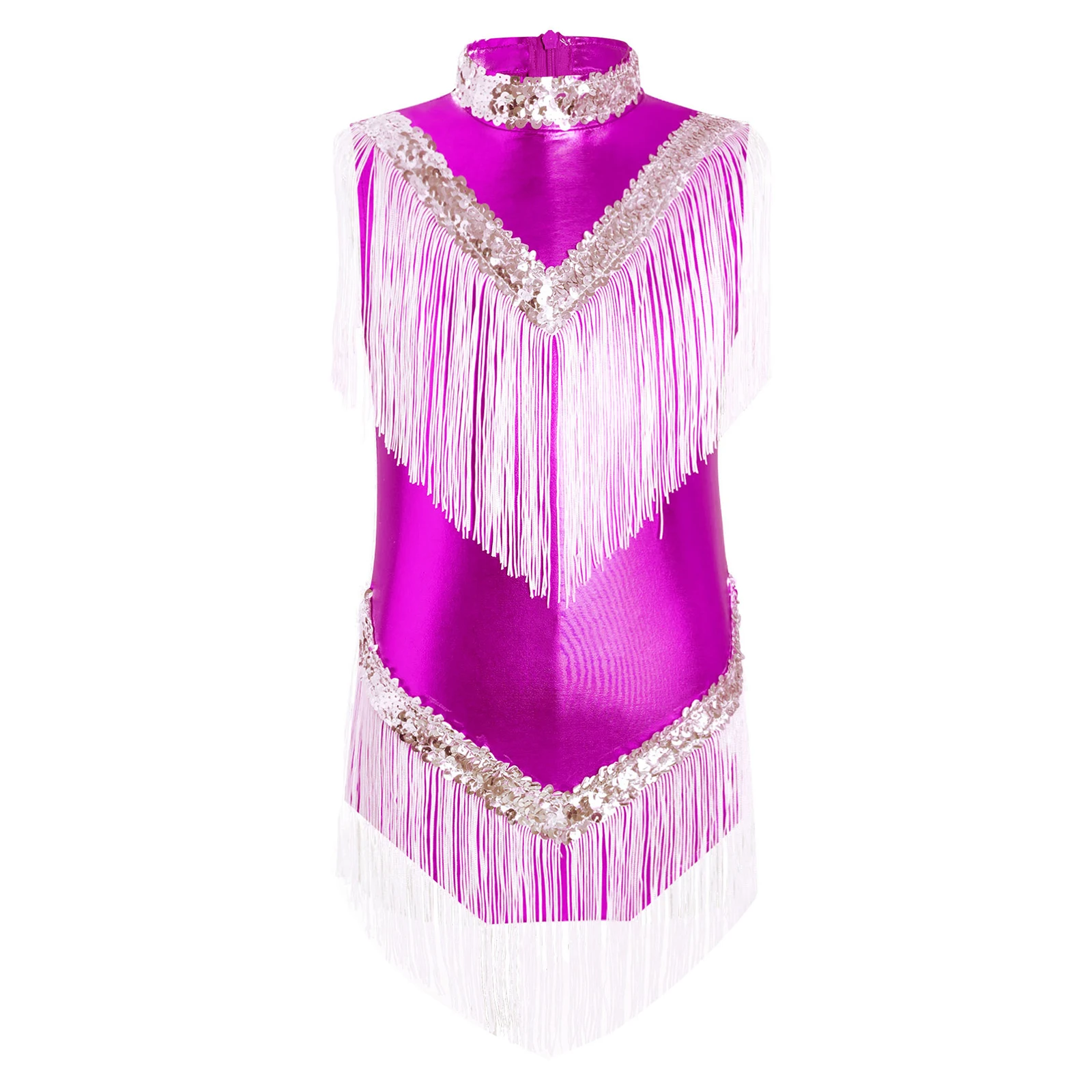 Kids Latin Jazz Dance Leotard Dress Kids Girls Shiny Tassel Ballroom Samba Tango Cha Cha Dance Bodysuit Competition Costumes