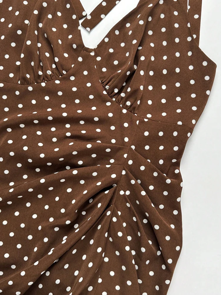 Sexy, sinnliches, tailliertes, kurvig geschnittenes, trägerloses Maxikleid für große Größen, lässig, gepunktet, V-Ausschnitt, Strandkleid – Detail 6