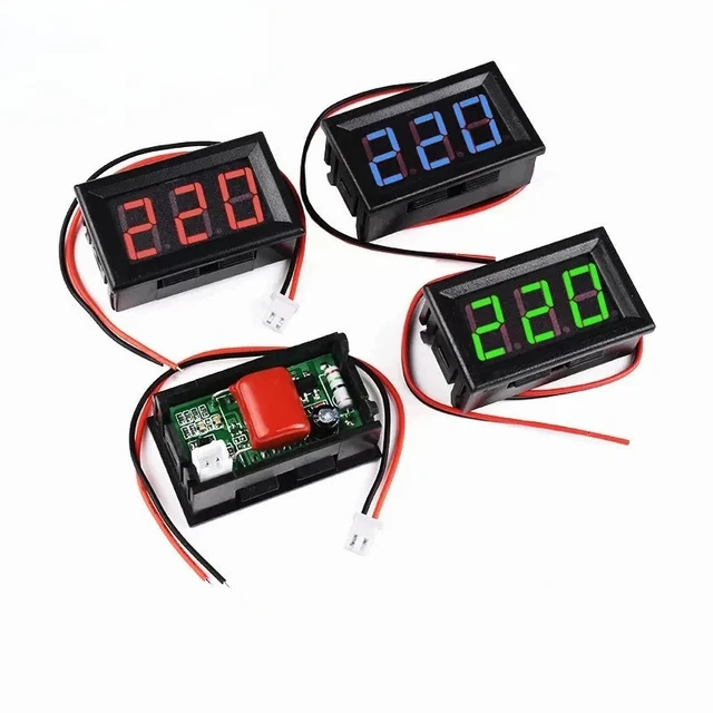 5 szt. Woltomierz cyfrowy miernik napięcia AC 70-500V LED wolt narzędzie 2 przewody czerwony zielony niebieski wyświetlacz 110V 220V 0, 56 Cal