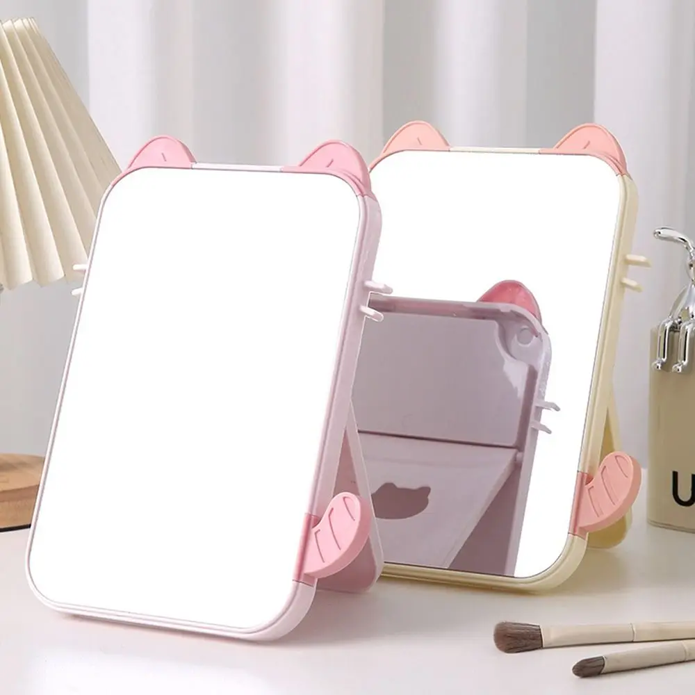 Small Mirror HD Cat Ears Makeup Mirror Cute Simple Handheld Mirror Candy Color Disassembly Cosmetic Tool Travel