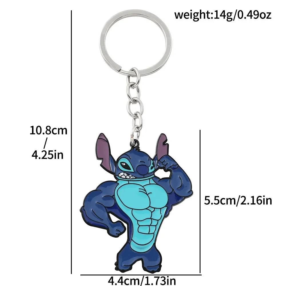 Funny Keychain Disney Stitch Muscle Fitness Girl Keychain Mickey Mouse Donald Duck Anime Accessories Children's Toy Gift