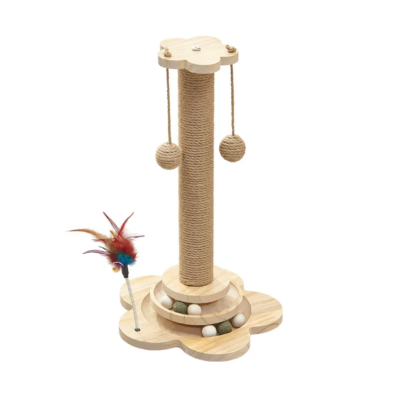 Árbol rascador vertical para gatos de interior con sisal y juguete