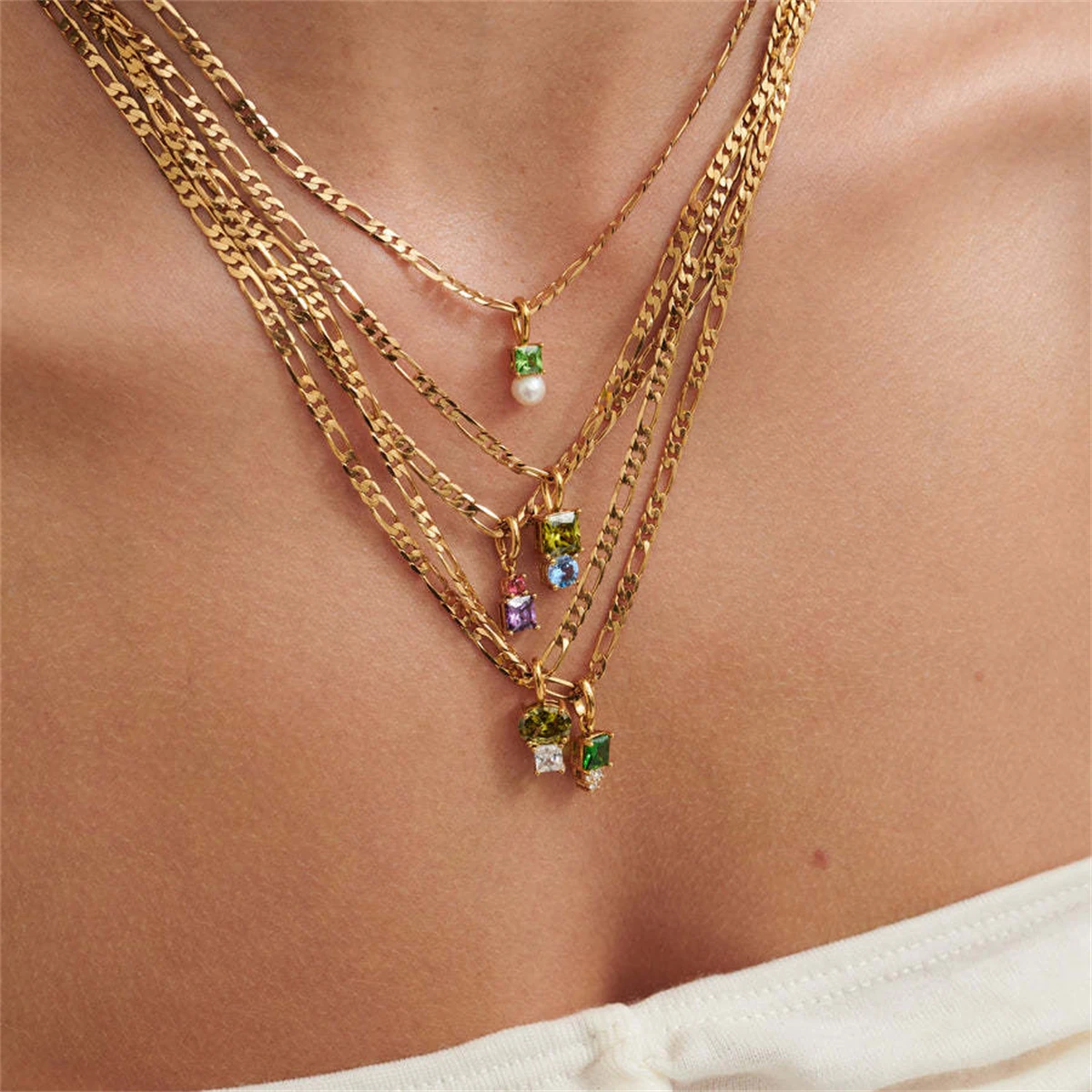 

Zircon necklace, colorful zircon necklace, simple, light luxury, gold-plated, color preserving, women's gift