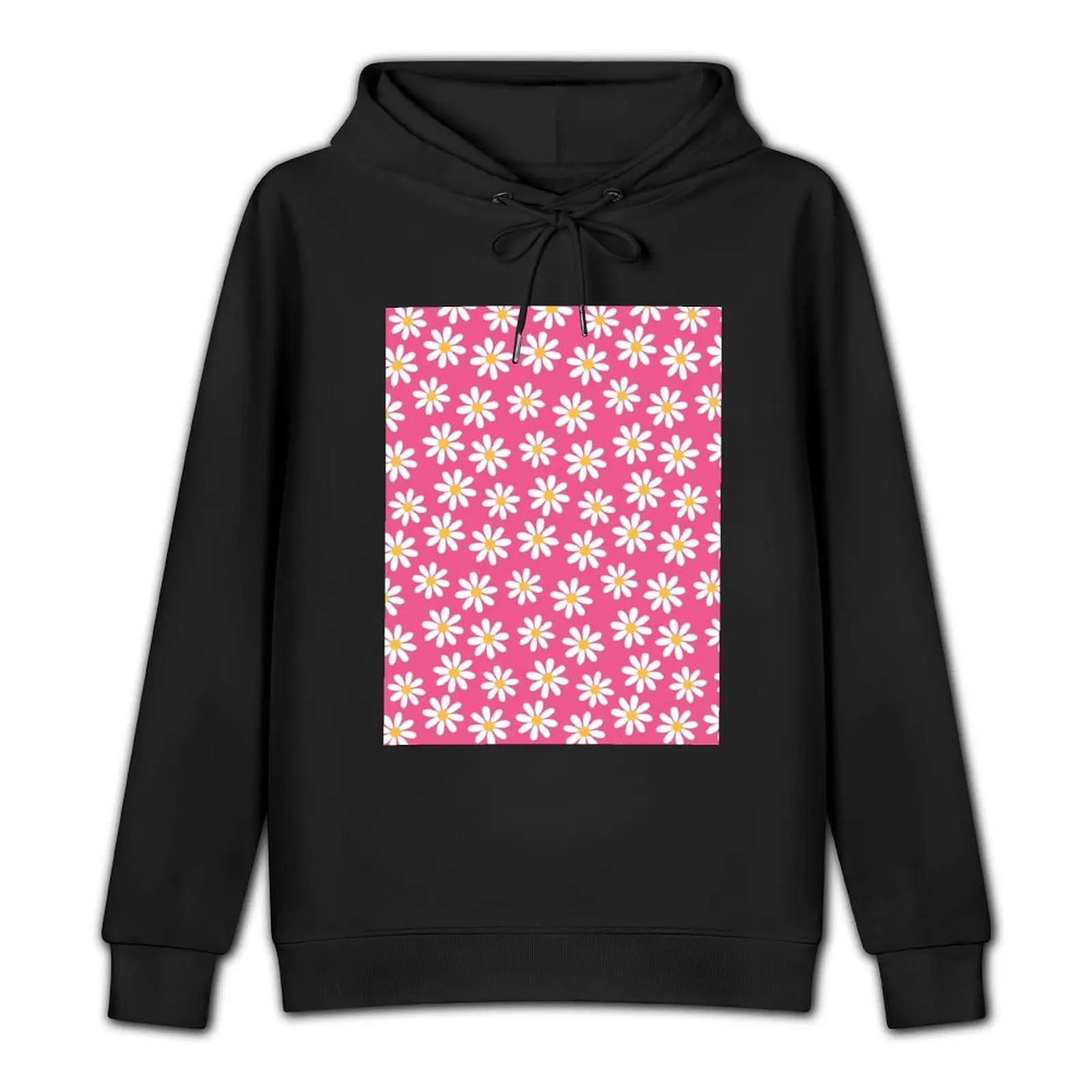 White Daisies on Pink Seamless Pattern Print Pullover Hoodie men's autumn clothes men clothes mens hoodie