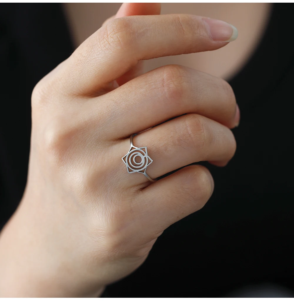 COOLTIME Sakral Chakra Symbol Ring Frauen Männer Edelstahl Svadhisthana Yoga Chakra Fingerringe Vintage Amulett Schmuck Geschenk – Detail 9