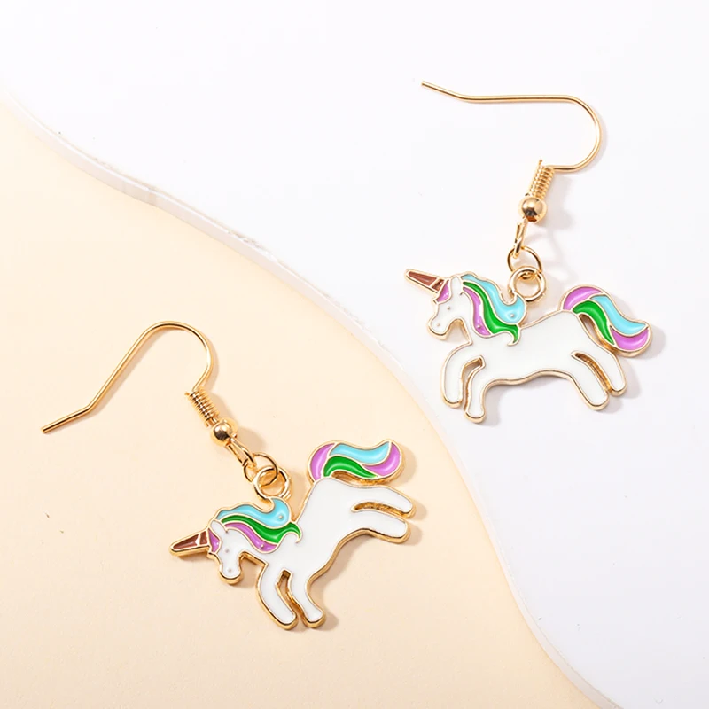 2023 New In Cute Enamel Colorful Unicorn Drop Earrings For Women Girls Delicate Cartoon Pendants Dangle Earrings Party Jewelry